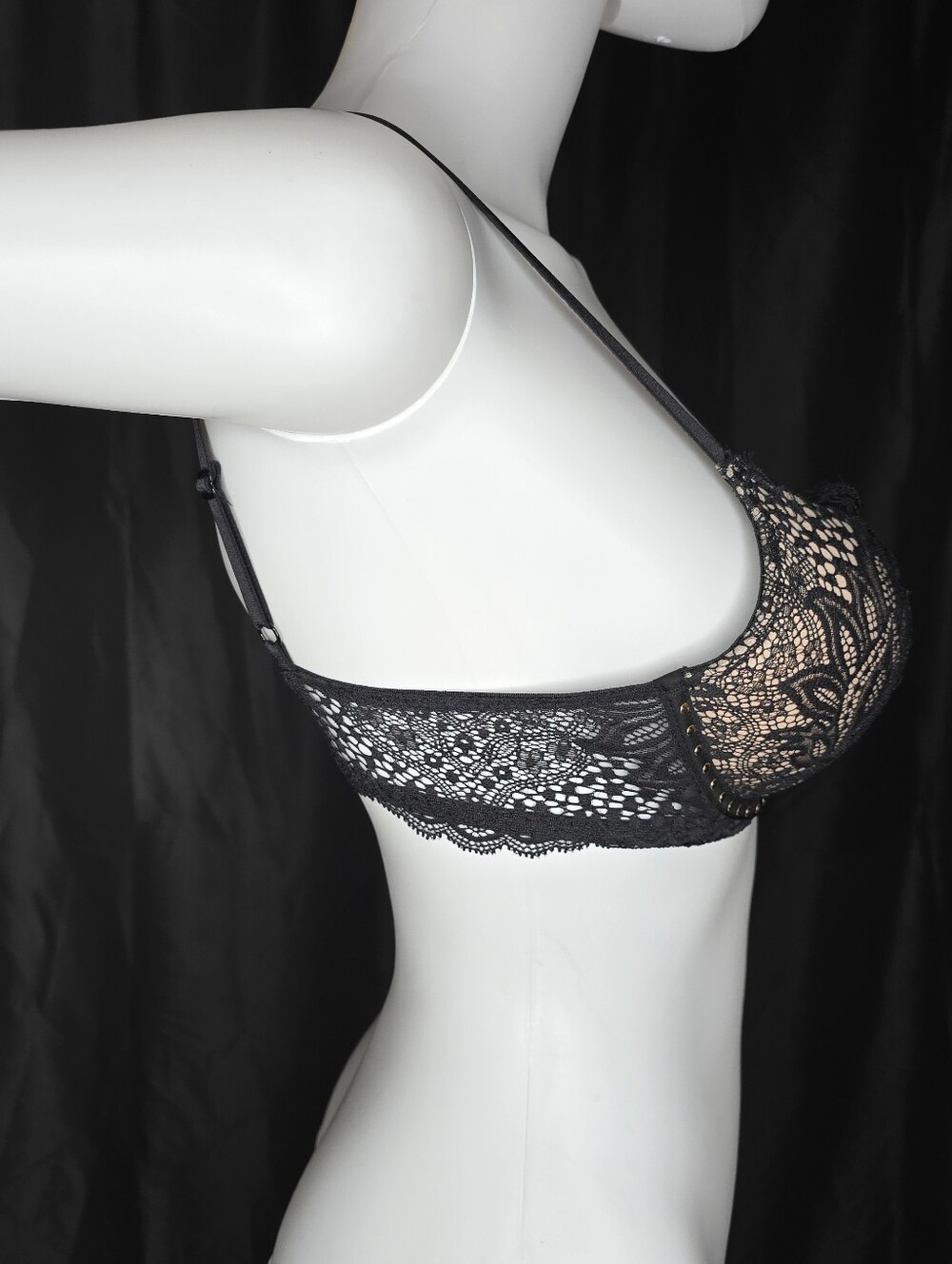 Victoria's Secret Bombshell Black Lace Push-Up Bra with Nude Lining Size 34A - Picture 8 of 16